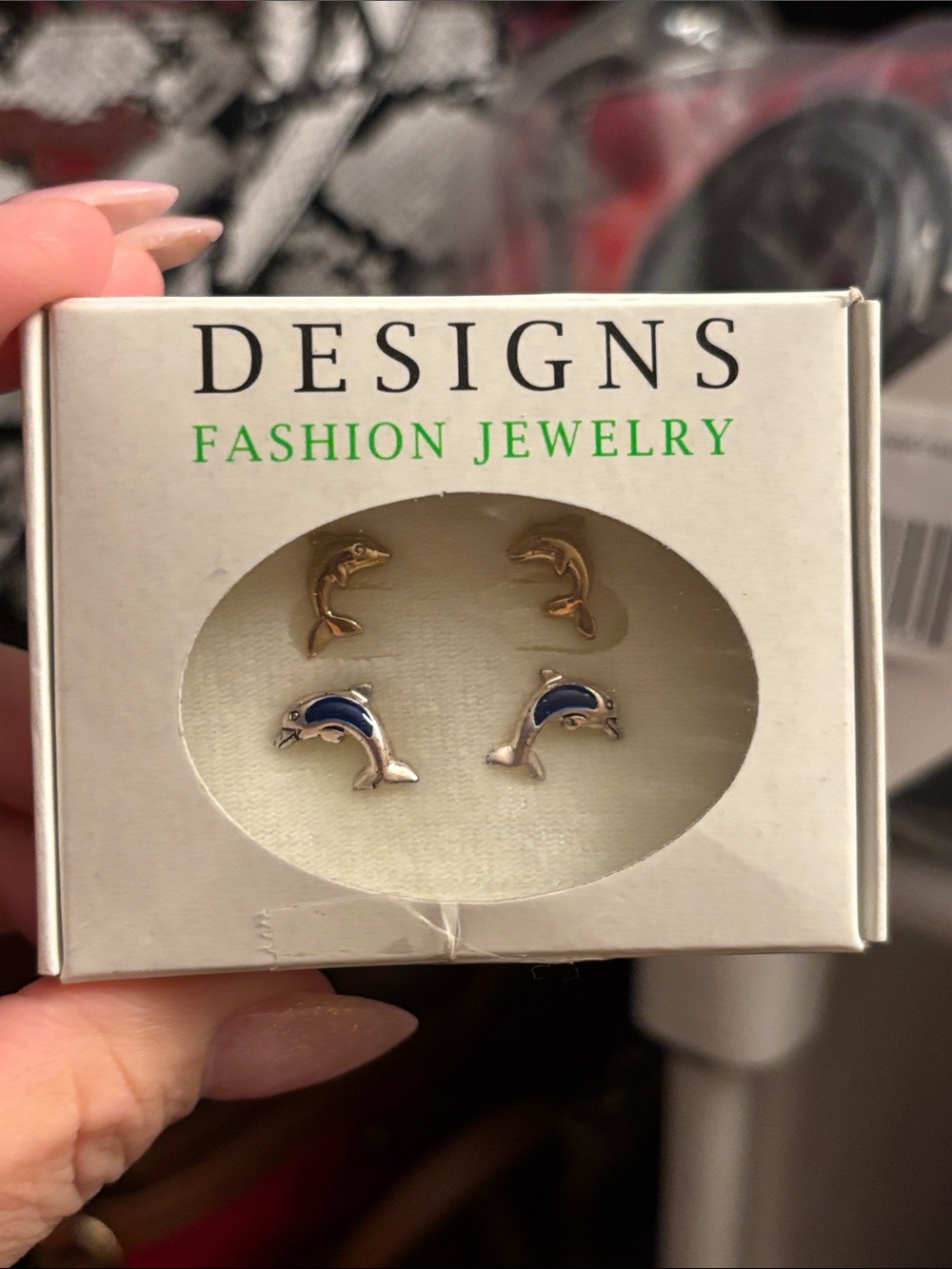 Gold and Navy Dolphin Stud Earrings Set